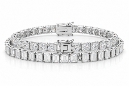 Emerald Cut & Cushion sterling silver tennis bracelet stack - hero