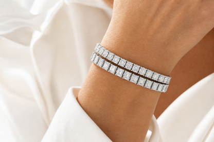 Emerald Cut & Cushion sterling silver tennis bracelet stack - life