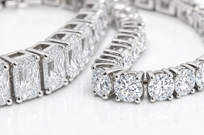 Radiant & Round sterling silver tennis bracelet stack - detail