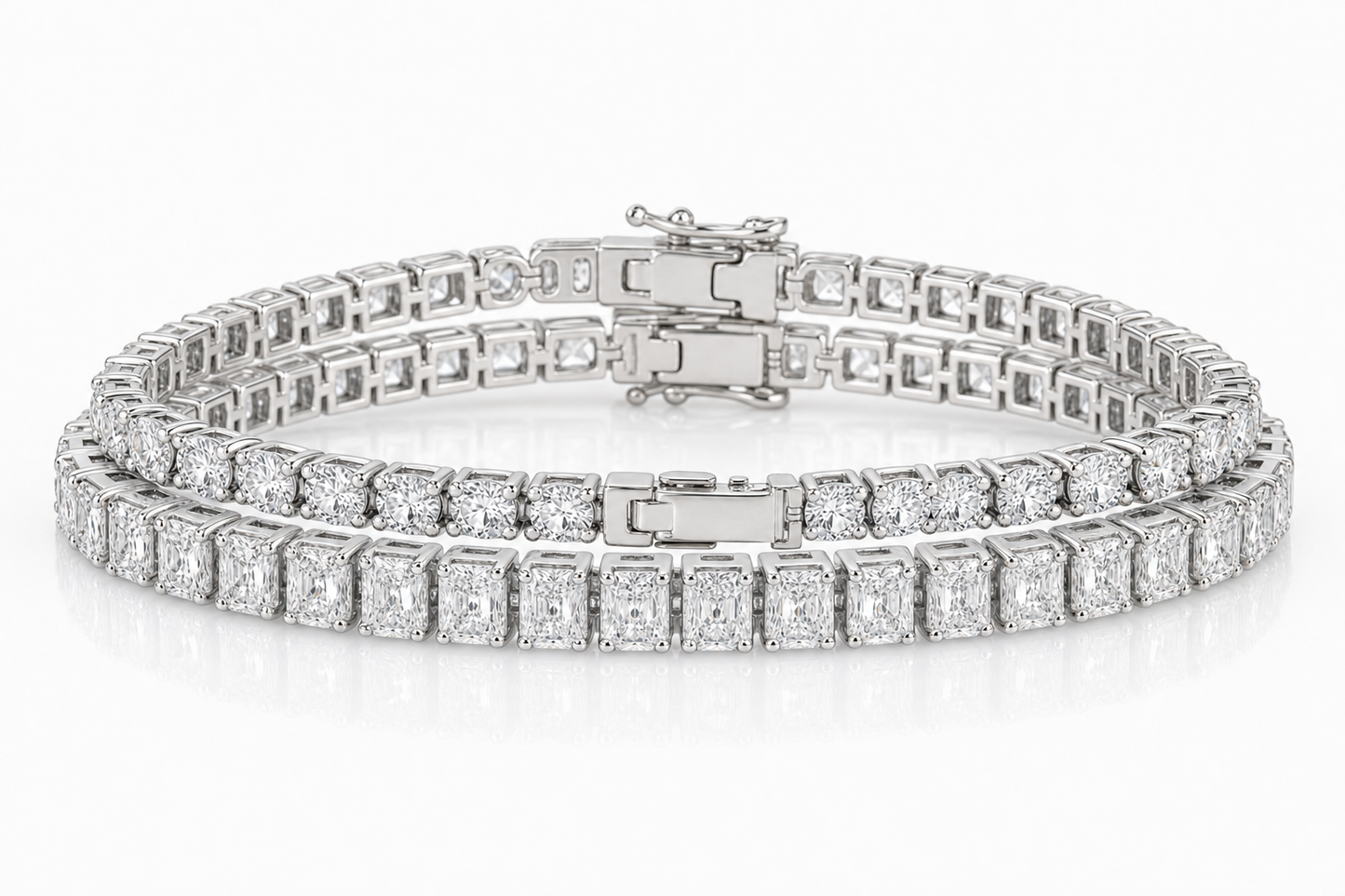 Radiant & Round sterling silver tennis bracelet stack - hero