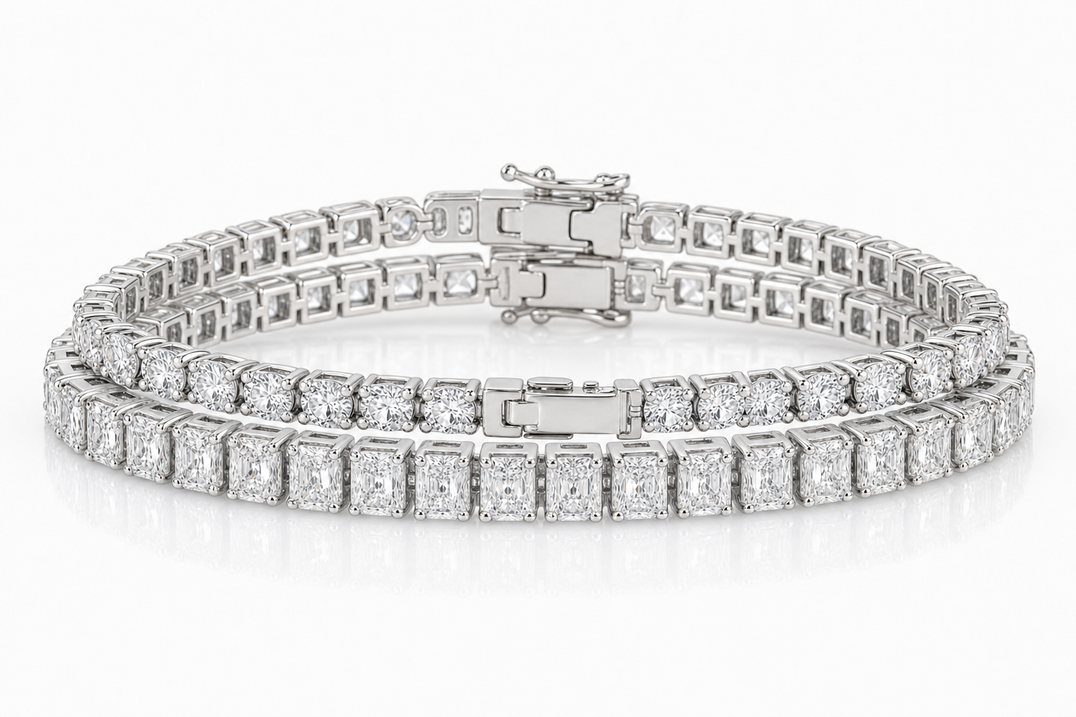 Radiant & Round sterling silver tennis bracelet stack - hero