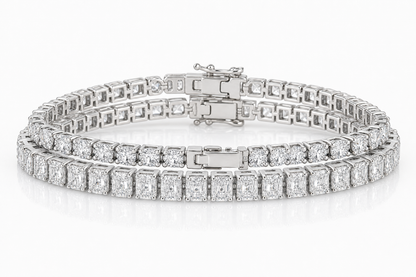 Radiant & Round sterling silver tennis bracelet stack - hero