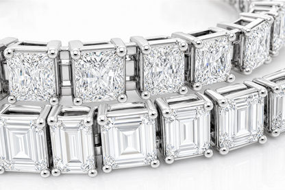 Radiant & Emerald Cut sterling silver tennis bracelet stack - detail