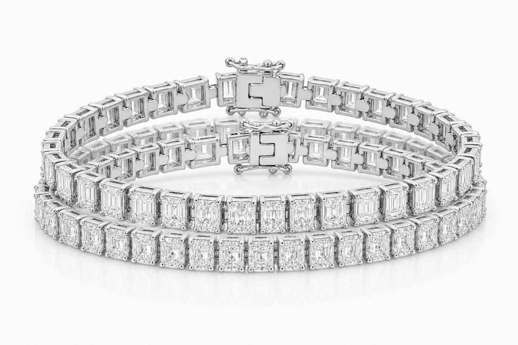 Radiant & Emerald Cut sterling silver tennis bracelet stack - hero