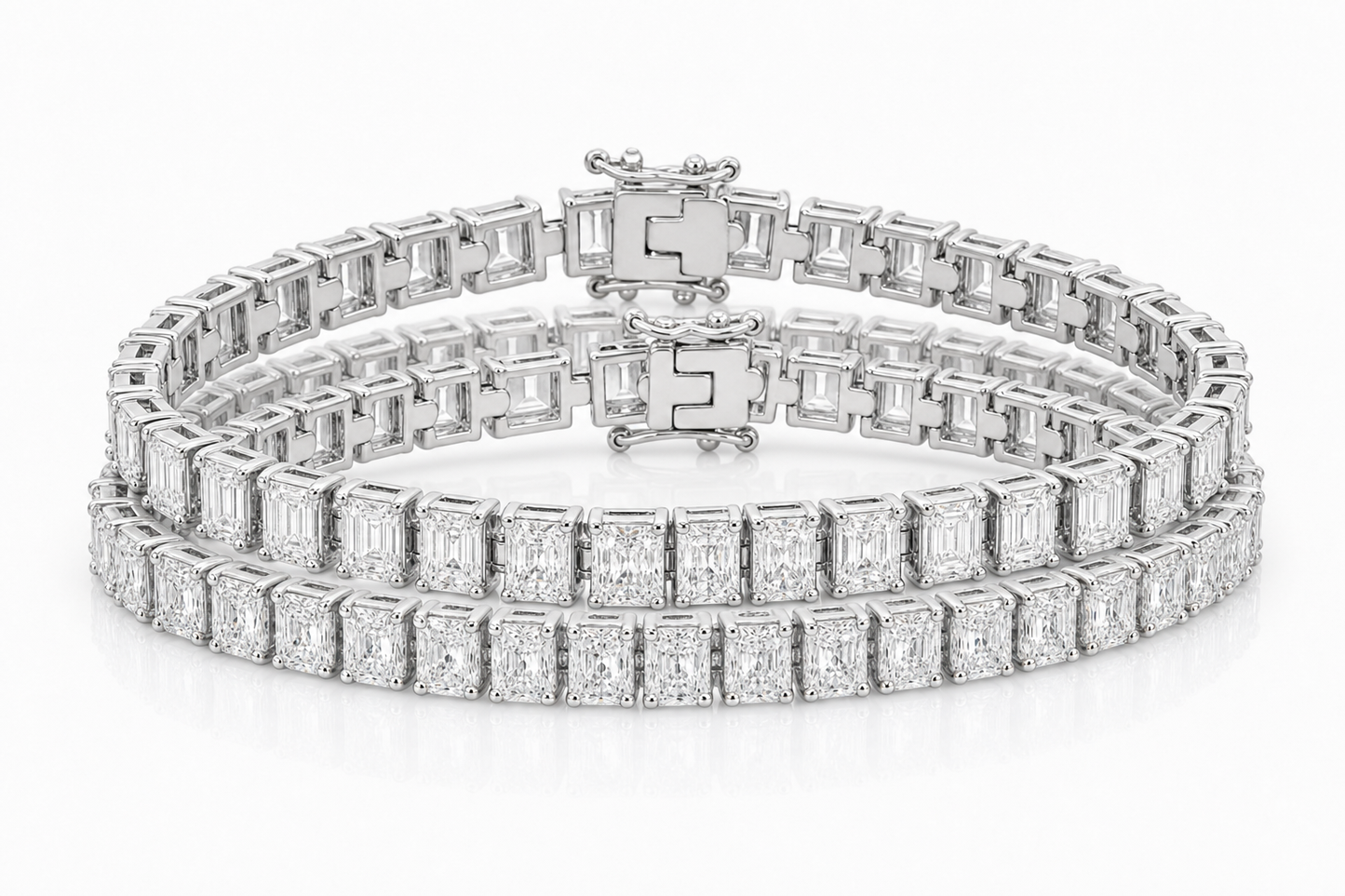 Radiant & Emerald Cut sterling silver tennis bracelet stack - hero