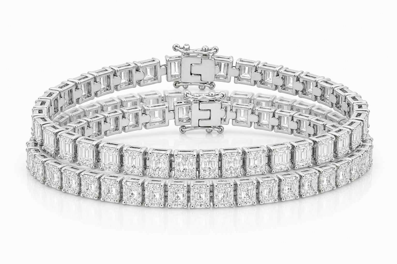 Radiant & Emerald Cut sterling silver tennis bracelet stack - hero