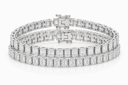 Radiant & Emerald Cut sterling silver tennis bracelet stack - hero