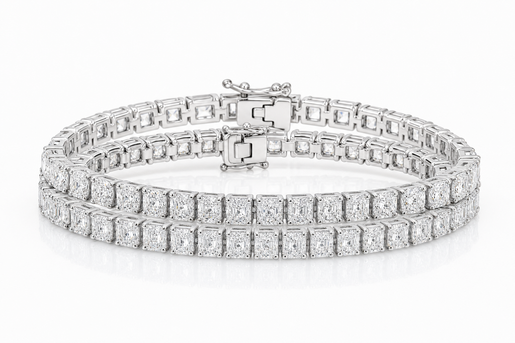 Radiant & Elongated Cushion sterling silver tennis bracelet stack - hero