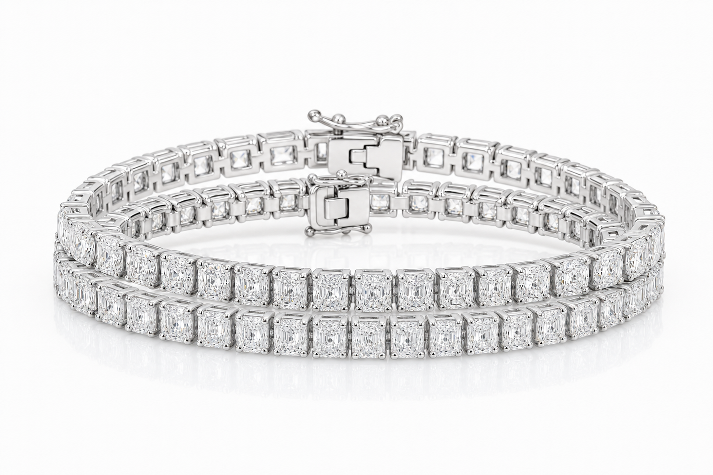 Radiant & Elongated Cushion sterling silver tennis bracelet stack - hero