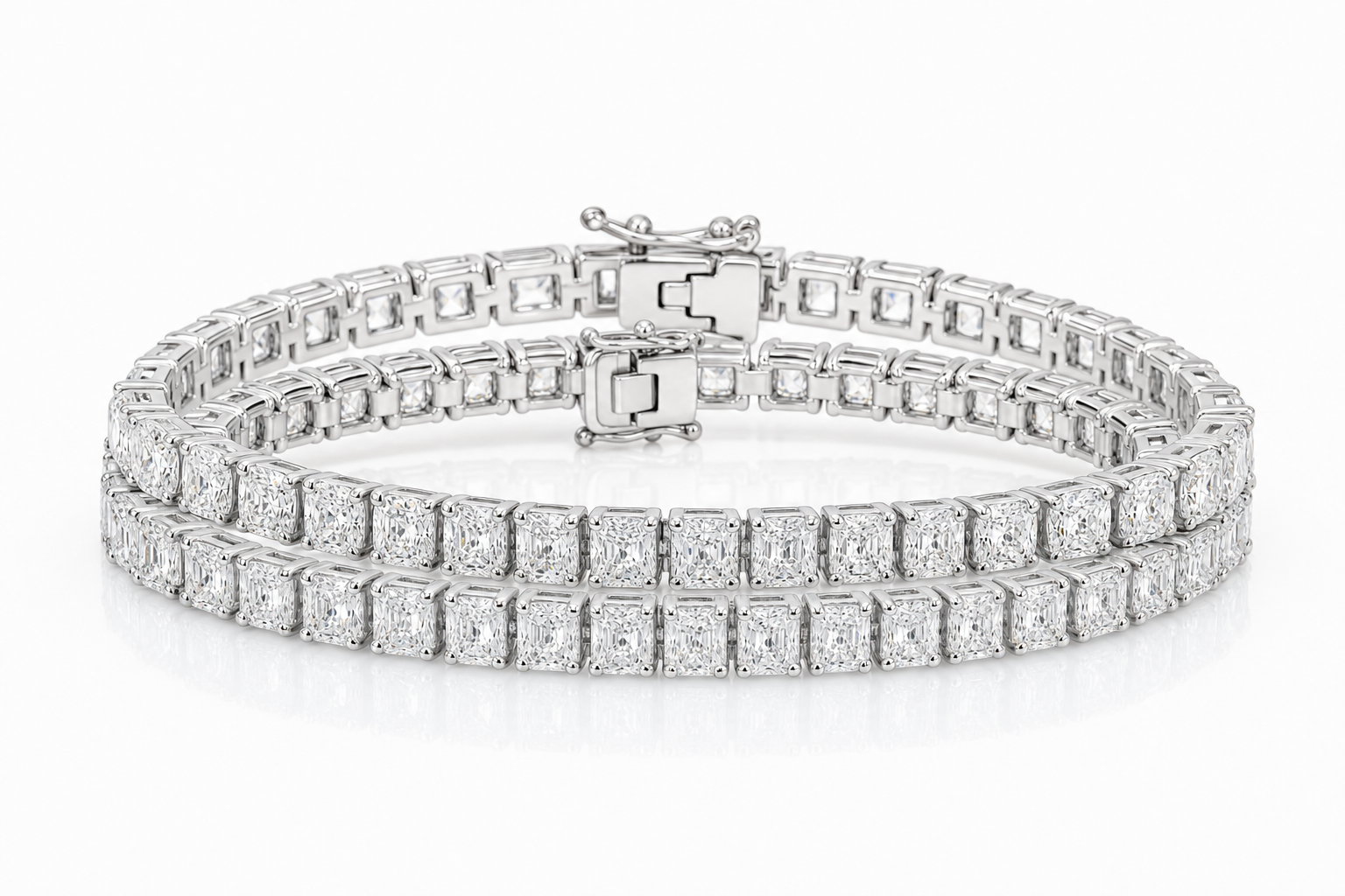Radiant & Elongated Cushion sterling silver tennis bracelet stack - hero
