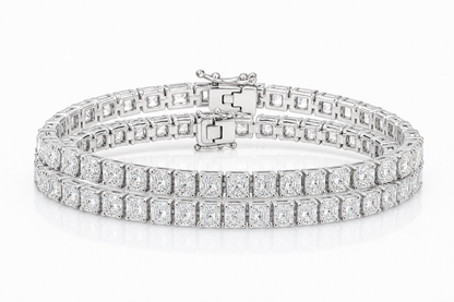 Radiant & Elongated Cushion sterling silver tennis bracelet stack - hero