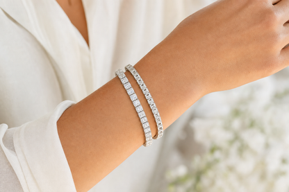 Radiant & Elongated Cushion sterling silver tennis bracelet stack - life