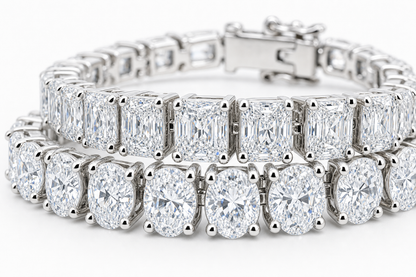 Radiant & Oval sterling silver tennis bracelet stack - detail