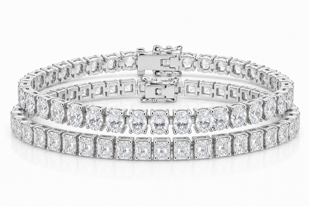 Radiant & Oval sterling silver tennis bracelet stack - hero