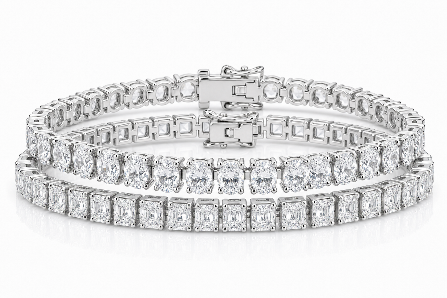 Radiant & Oval sterling silver tennis bracelet stack - hero