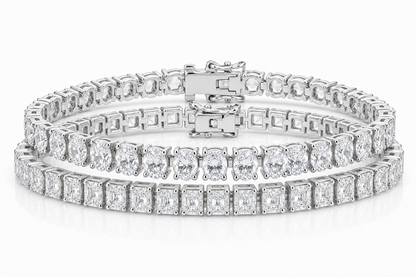 Radiant & Oval sterling silver tennis bracelet stack - hero