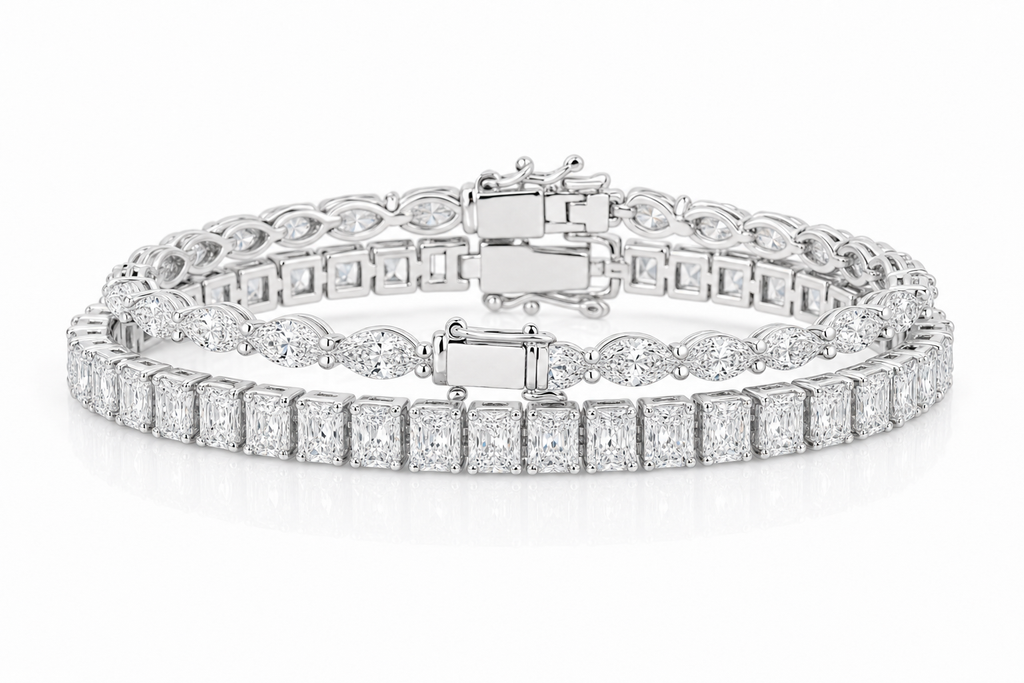 Radiant & Marquise sterling silver tennis bracelet stack - hero