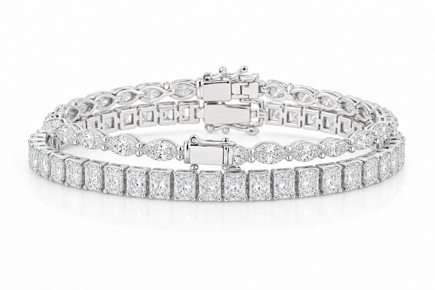 Radiant & Marquise sterling silver tennis bracelet stack - hero