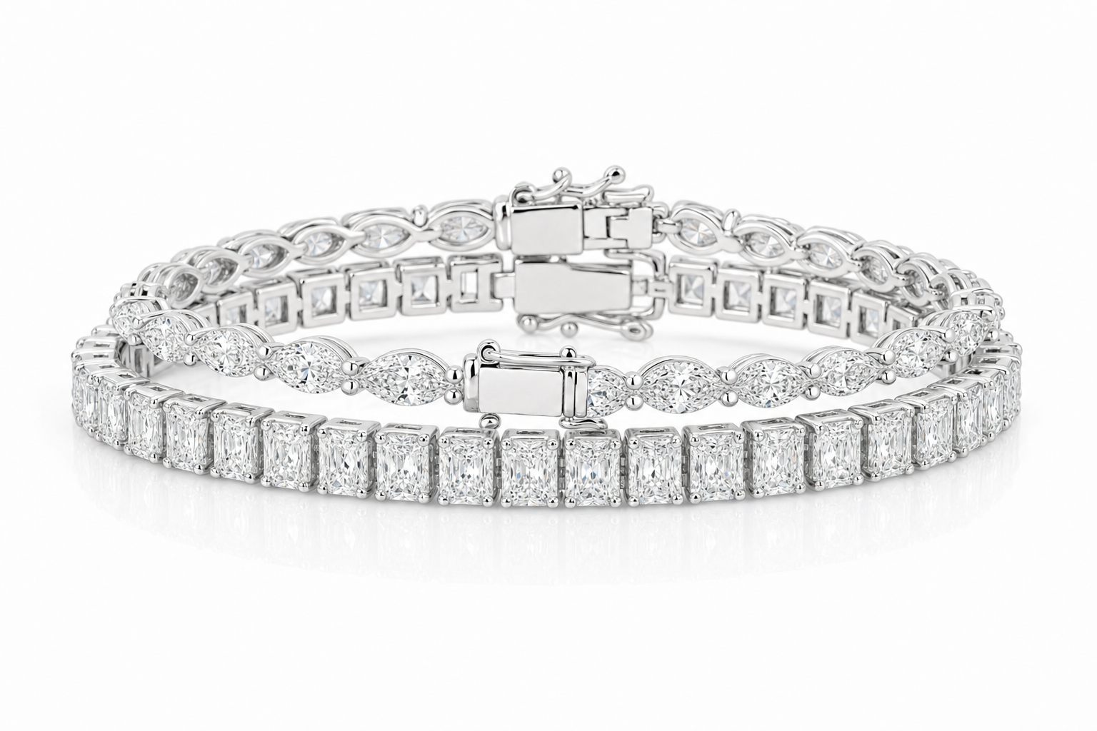 Radiant & Marquise sterling silver tennis bracelet stack - hero