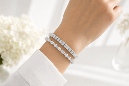 Radiant & Marquise sterling silver tennis bracelet stack - life