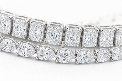 Radiant & Pear sterling silver tennis bracelet stack - detail