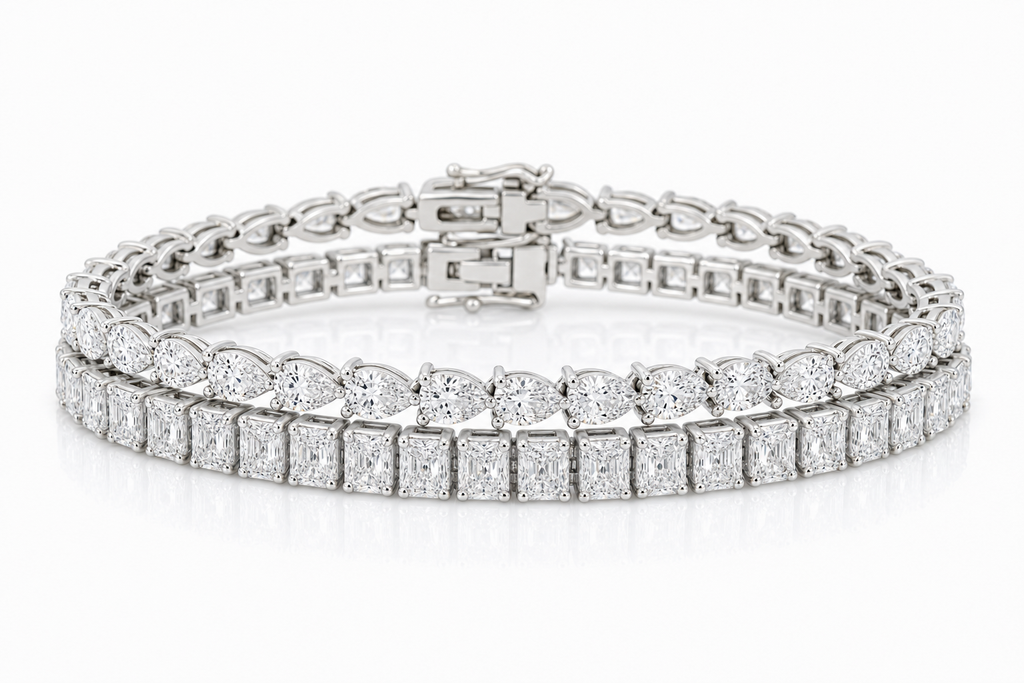 Radiant & Pear sterling silver tennis bracelet stack - hero
