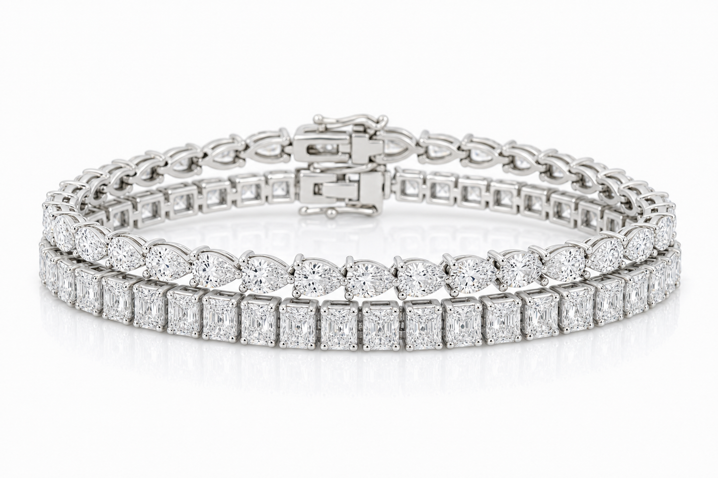 Radiant & Pear sterling silver tennis bracelet stack - hero