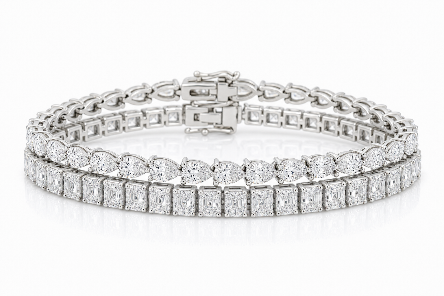 Radiant & Pear sterling silver tennis bracelet stack - hero