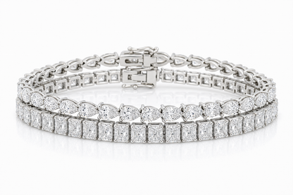 Radiant & Pear sterling silver tennis bracelet stack - hero