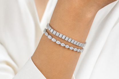 Radiant & Pear sterling silver tennis bracelet stack - life