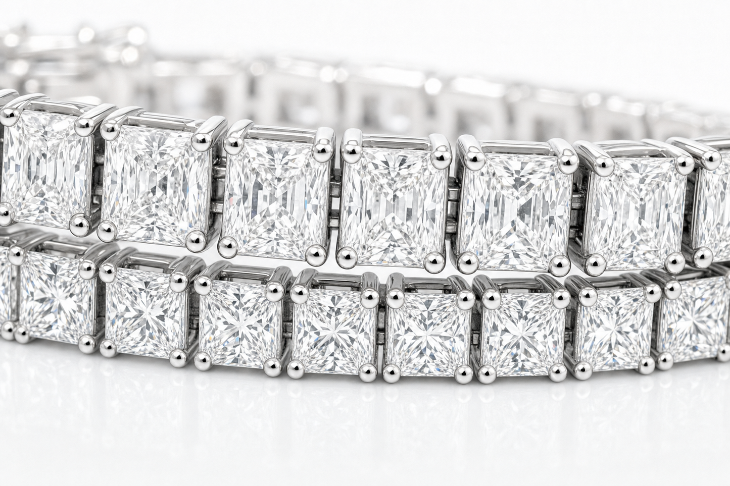 Radiant & Princess sterling silver tennis bracelet stack - detail