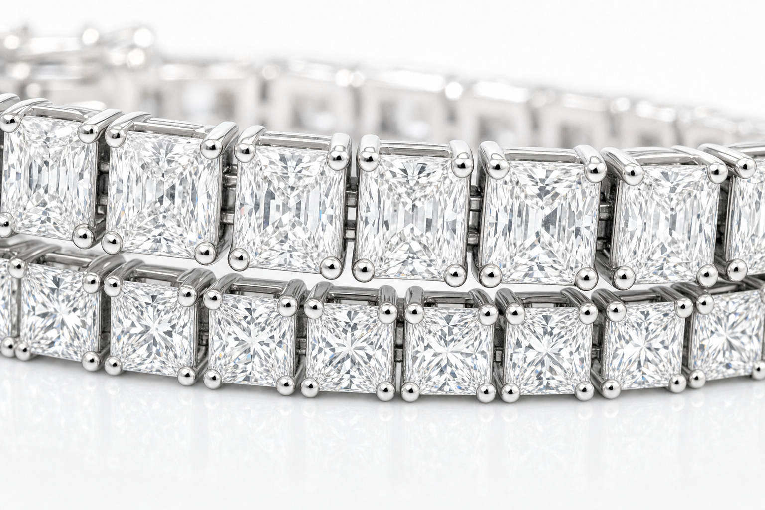 Radiant & Princess sterling silver tennis bracelet stack - detail