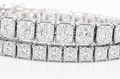 Radiant & Princess sterling silver tennis bracelet stack - detail