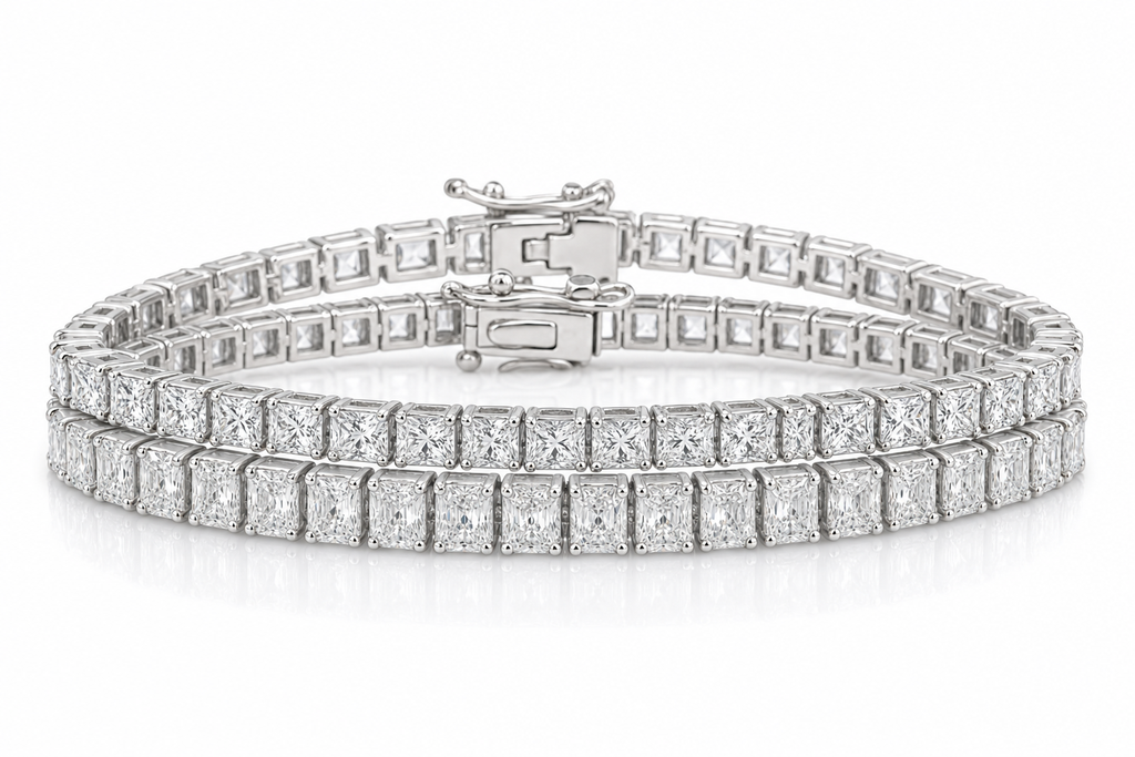 Radiant & Princess sterling silver tennis bracelet stack - hero