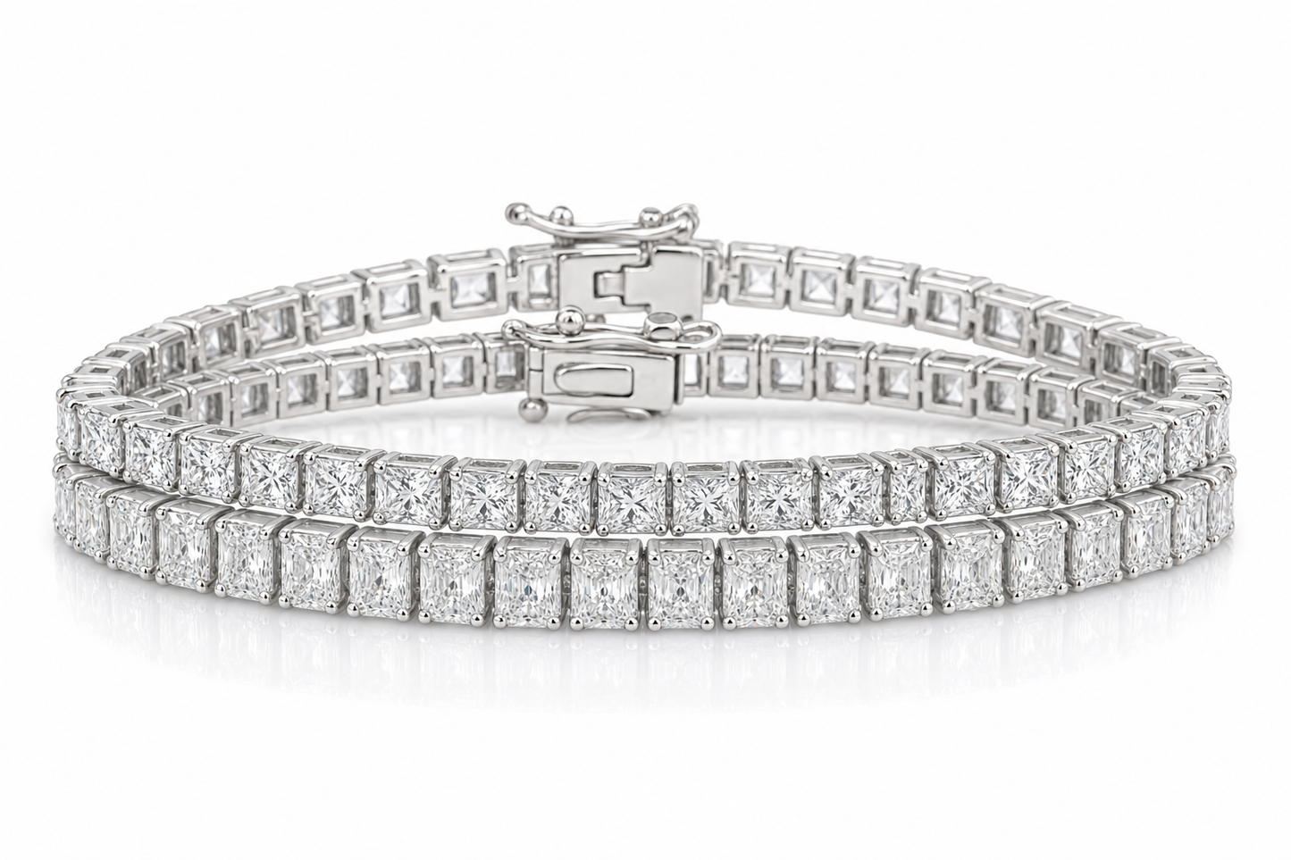 Radiant & Princess sterling silver tennis bracelet stack - hero