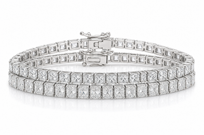 Radiant & Princess sterling silver tennis bracelet stack - hero