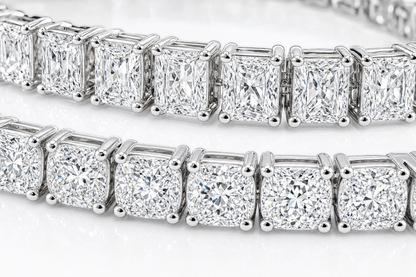 Radiant & Cushion sterling silver tennis bracelet stack - detail
