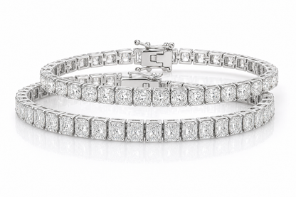 Radiant & Cushion sterling silver tennis bracelet stack - hero