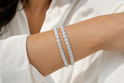Radiant & Cushion sterling silver tennis bracelet stack - life