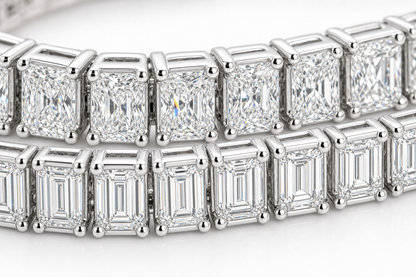 Radiant & Baguette sterling silver tennis bracelet stack - detail