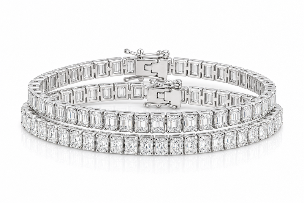 Radiant & Baguette sterling silver tennis bracelet stack - hero