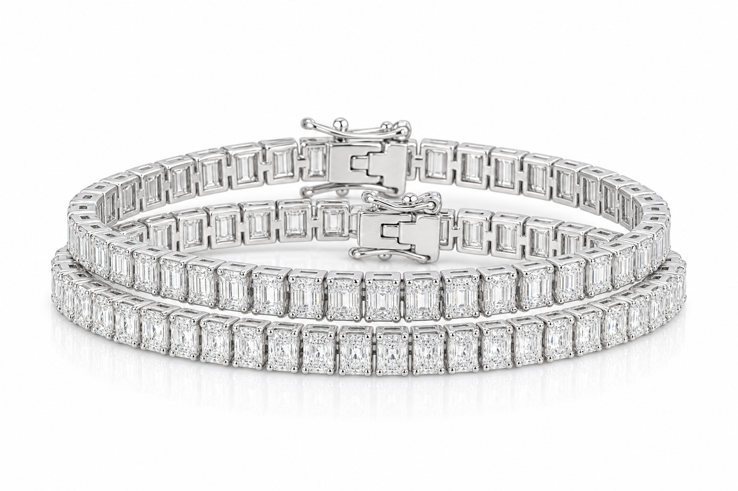 Radiant & Baguette sterling silver tennis bracelet stack - hero