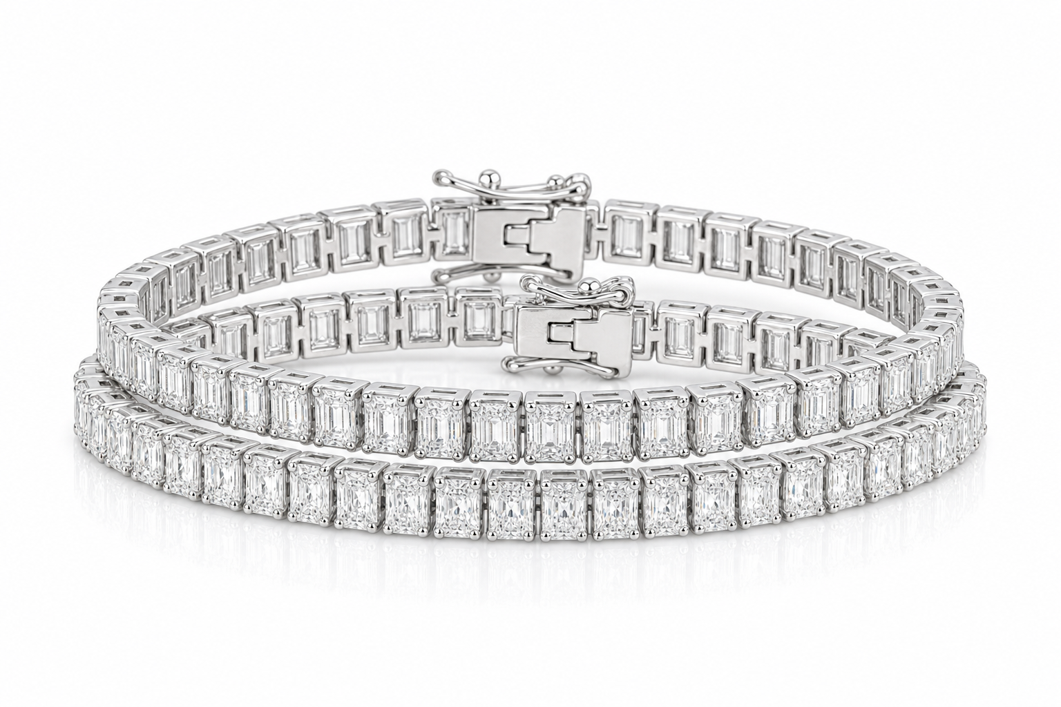 Radiant & Baguette sterling silver tennis bracelet stack - hero