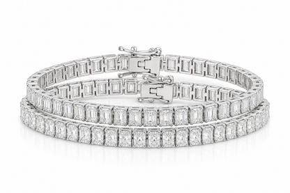 Radiant & Baguette sterling silver tennis bracelet stack - hero
