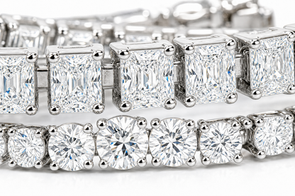 Radiant & Round Riviera sterling silver tennis bracelet stack - detail