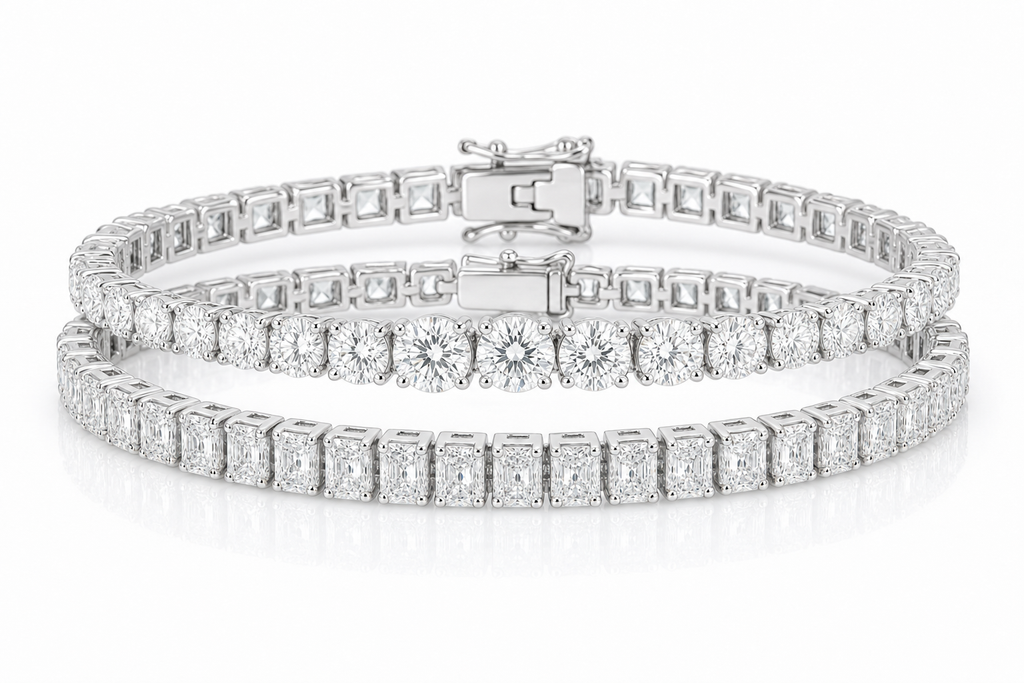 Radiant & Round Riviera sterling silver tennis bracelet stack - hero