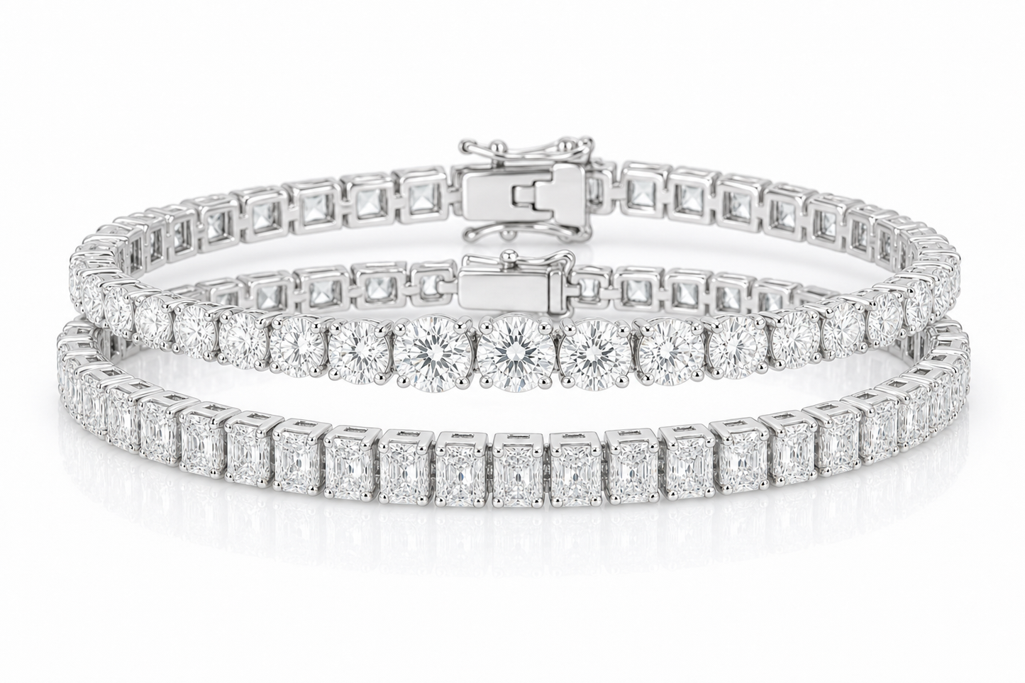 Radiant & Round Riviera sterling silver tennis bracelet stack - hero
