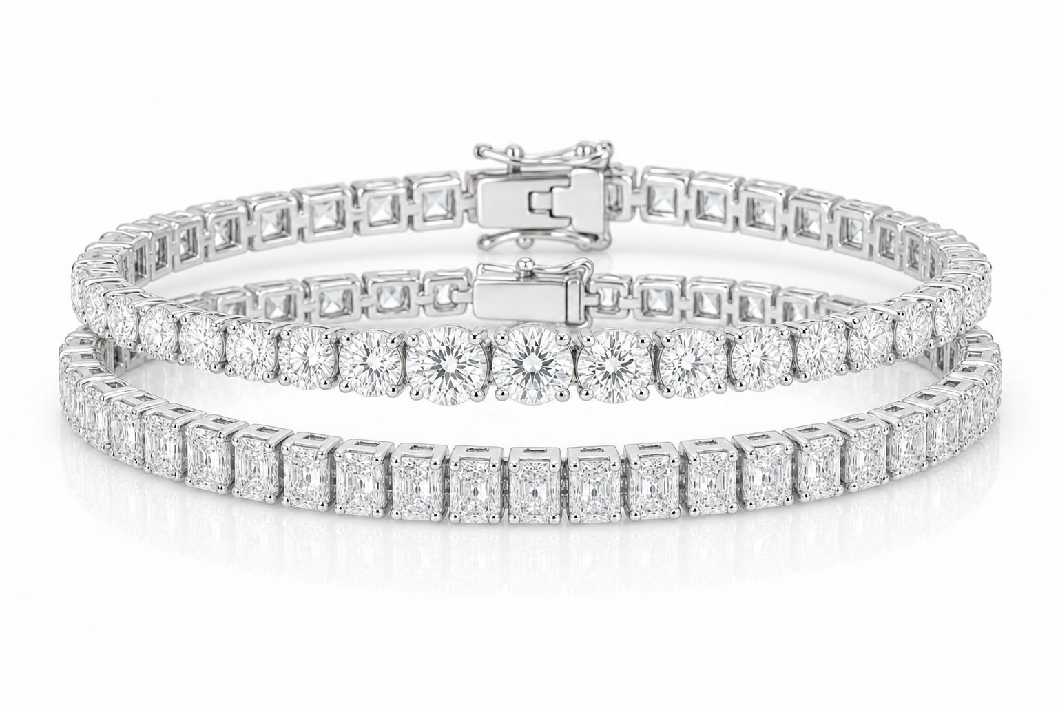 Radiant & Round Riviera sterling silver tennis bracelet stack - hero