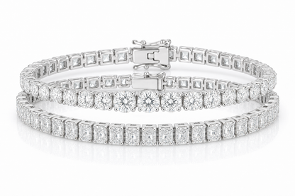 Radiant & Round Riviera sterling silver tennis bracelet stack - hero