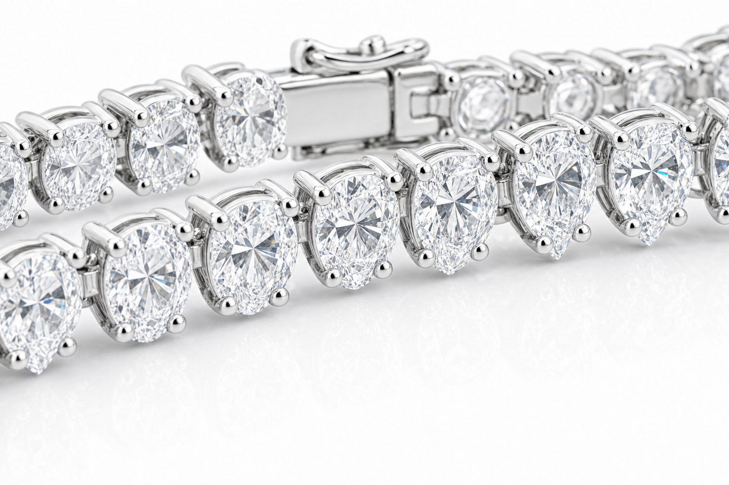Oval & Pear sterling silver tennis bracelet stack - detail